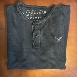 American Eagle Outfitters Men's Dark Blue Long Sleeve Thermal Henley